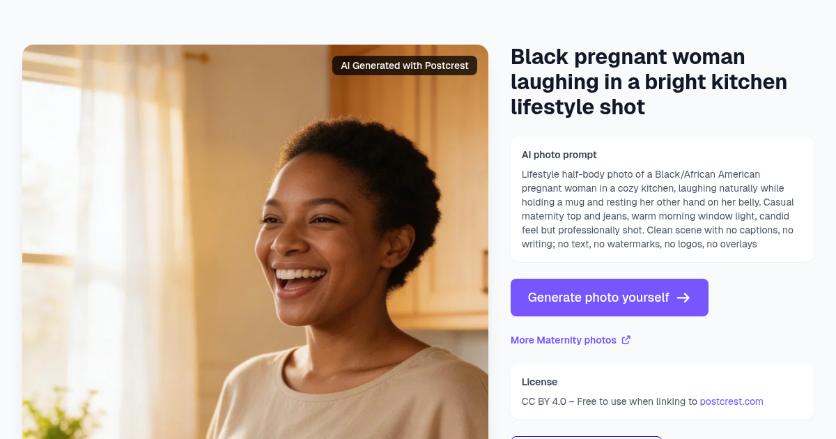 Black pregnant woman laughing in a bright kitchen lifesty...