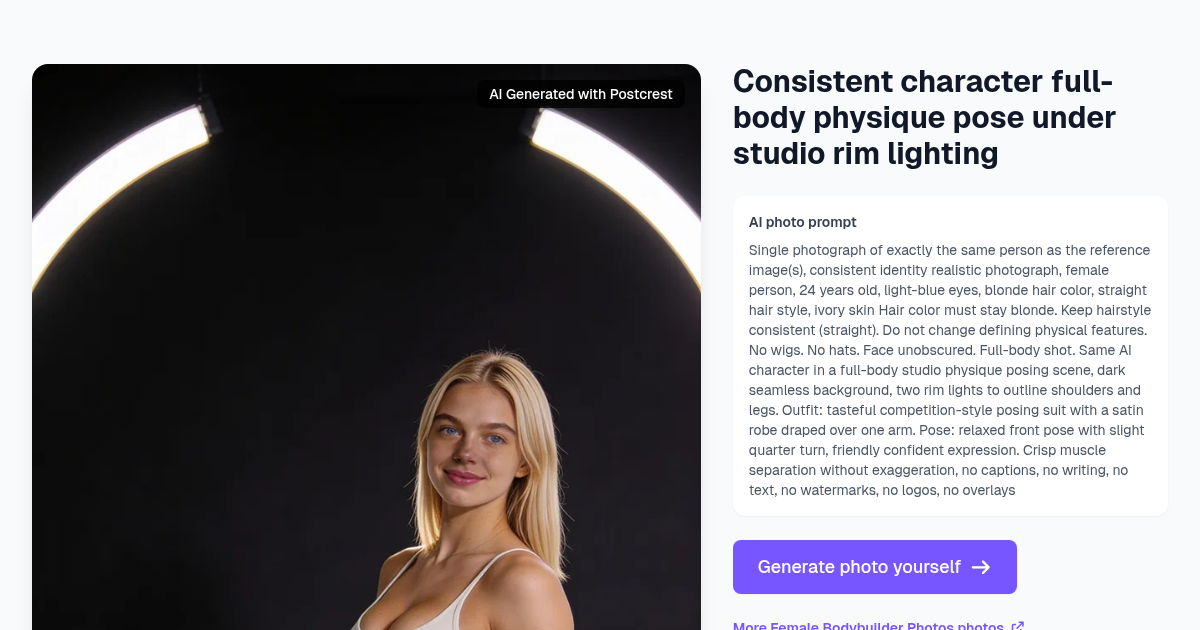 Consistent character full-body physique pose under studio...