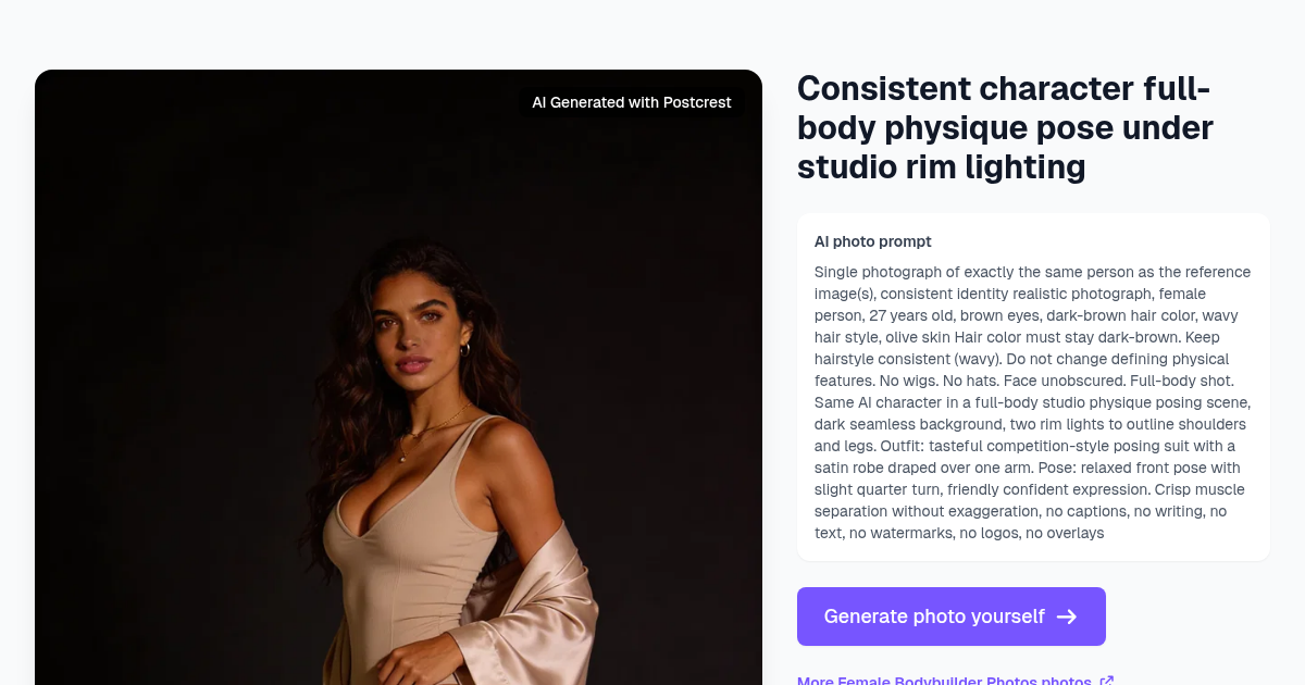 Consistent character full-body physique pose under studio...