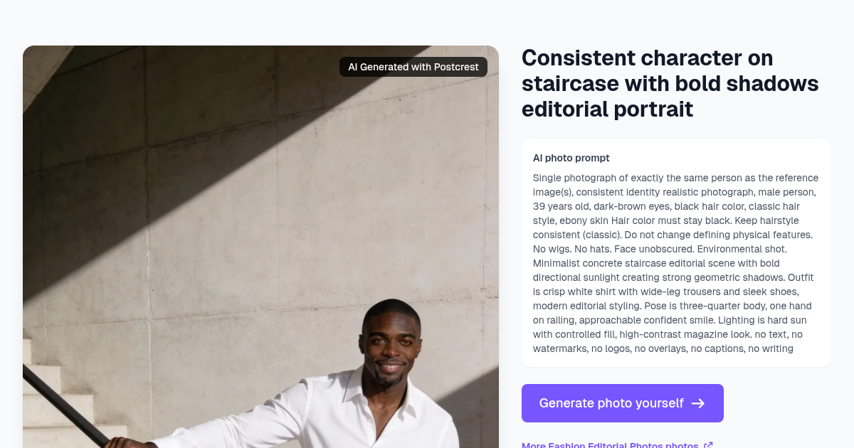 Consistent character on staircase with bold shadows edito...