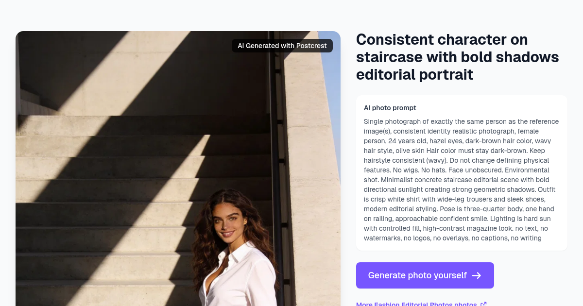 Consistent character on staircase with bold shadows edito...