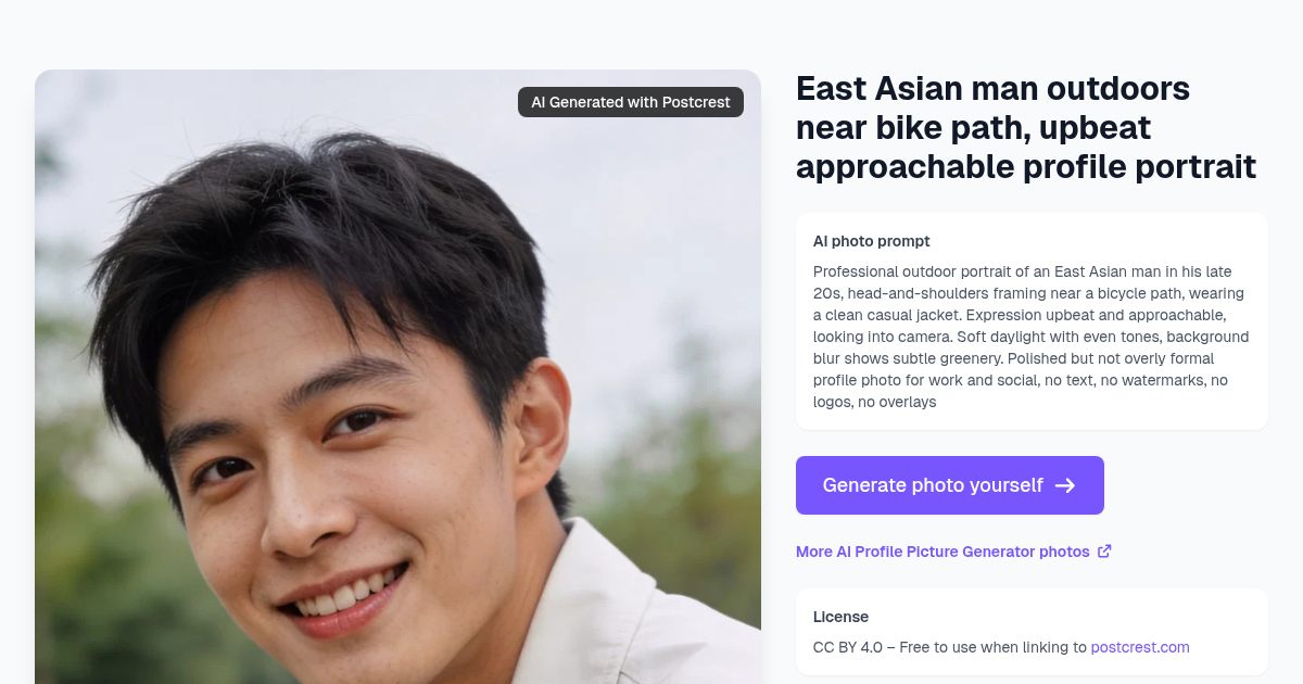 East Asian man outdoors near bike path, upbeat approachab...