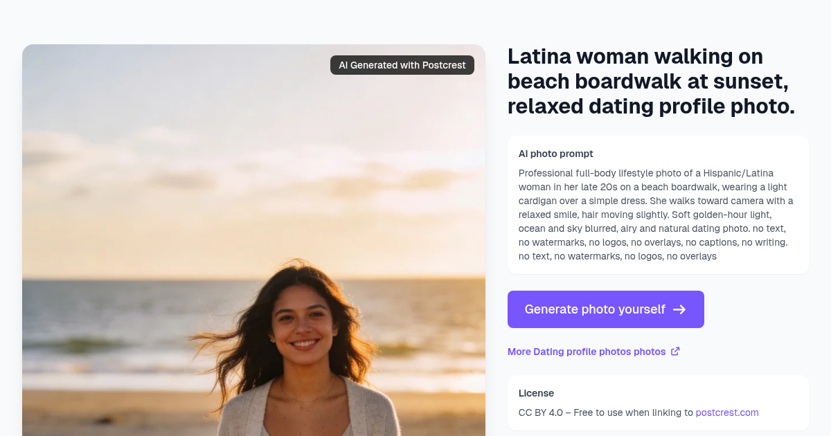 Latina woman walking on beach boardwalk at sunset, relaxe...
