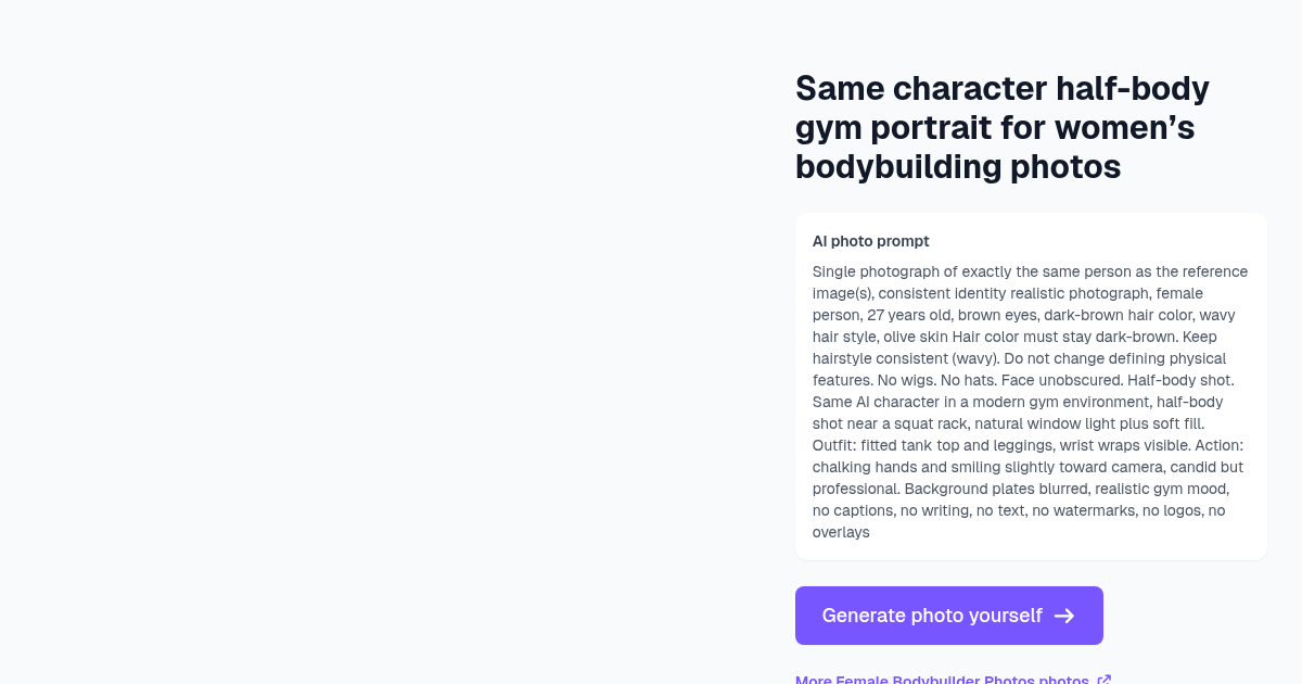 Same character half-body gym portrait for women’s bodybui...