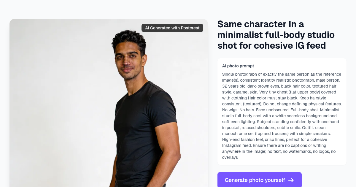 Same character in a minimalist full-body studio shot for ...