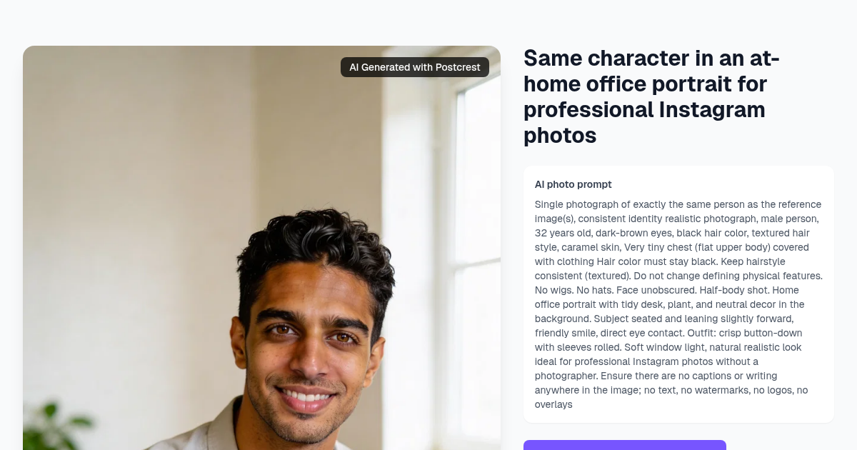 Same character in an at-home office portrait for professi...