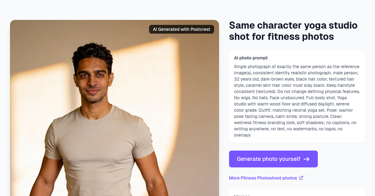 Same character yoga studio shot for fitness photos