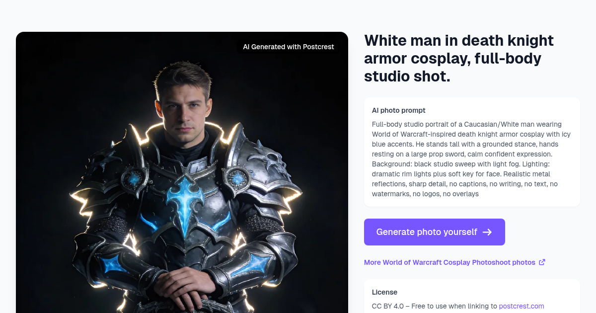 White man in death knight armor cosplay, full-body studio...