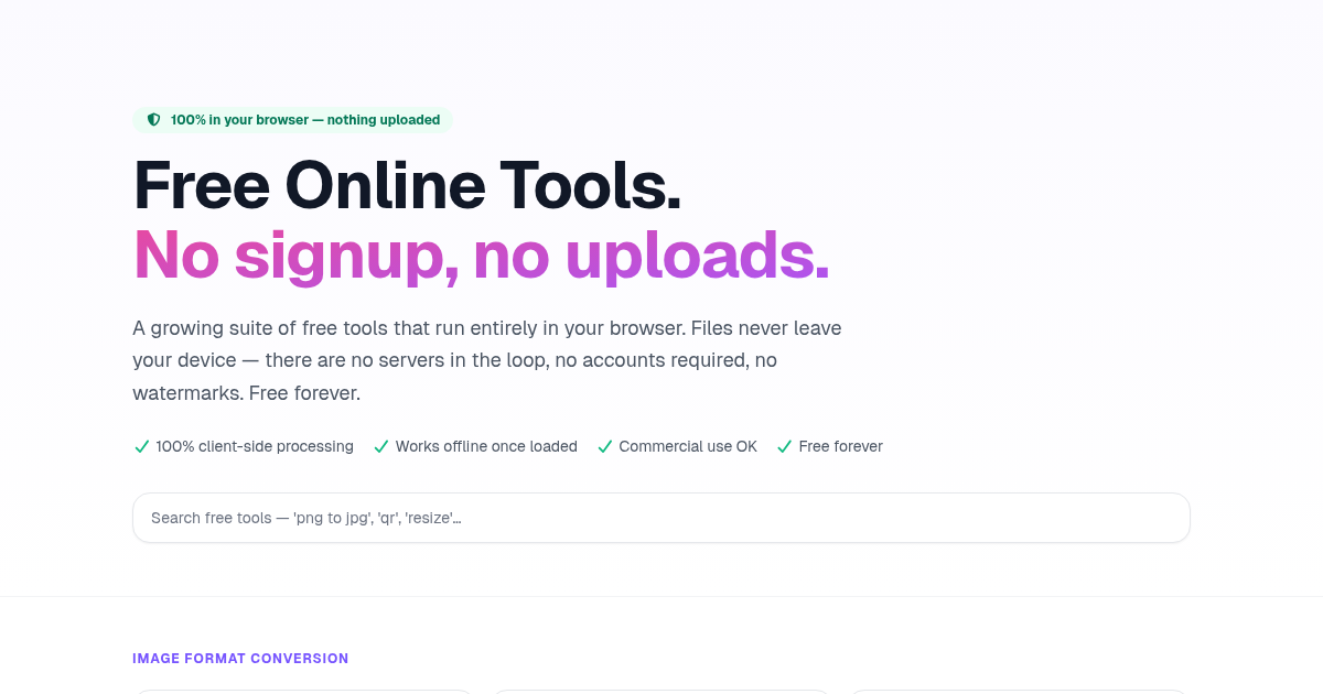 Free Online Tools — 100% Private, No Signup | Postcrest